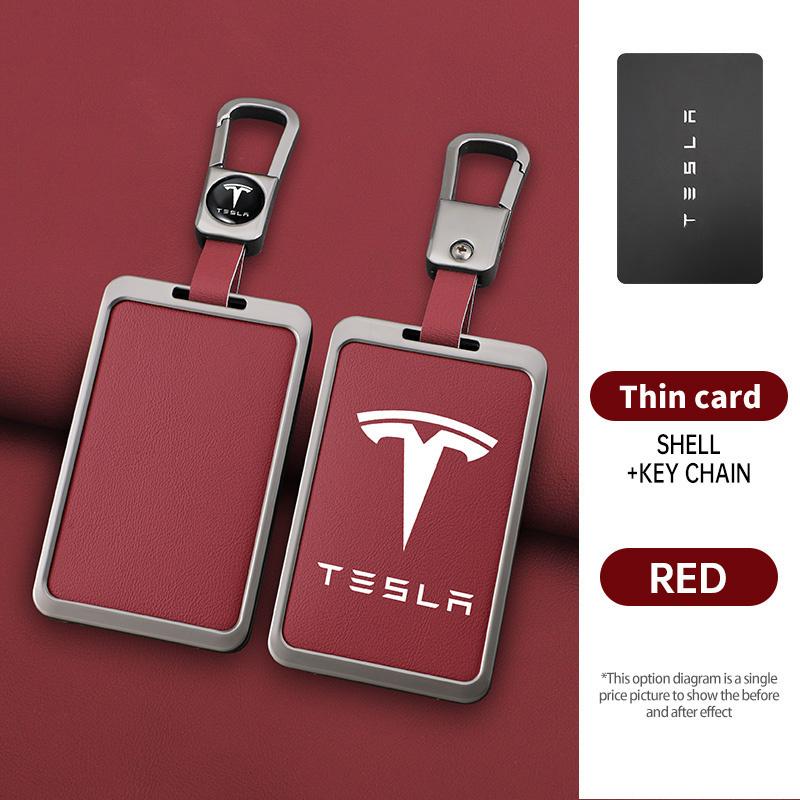 Leather Car Smart Remote NFC Card Key Cover Case Holder Shell Bag for Tesla Model 3 Model Y Protector Auto Keychain Accessories