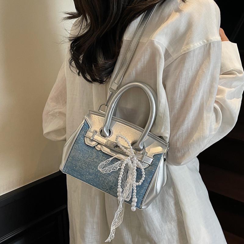 Retro Denim Shoulder Bag For Women Summer Daily Use Pu Material