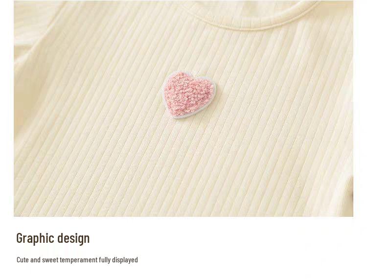 Embroidered Heart Long Johns Pajama Set for Baby Girls - Autumn Two-Piece Homewear