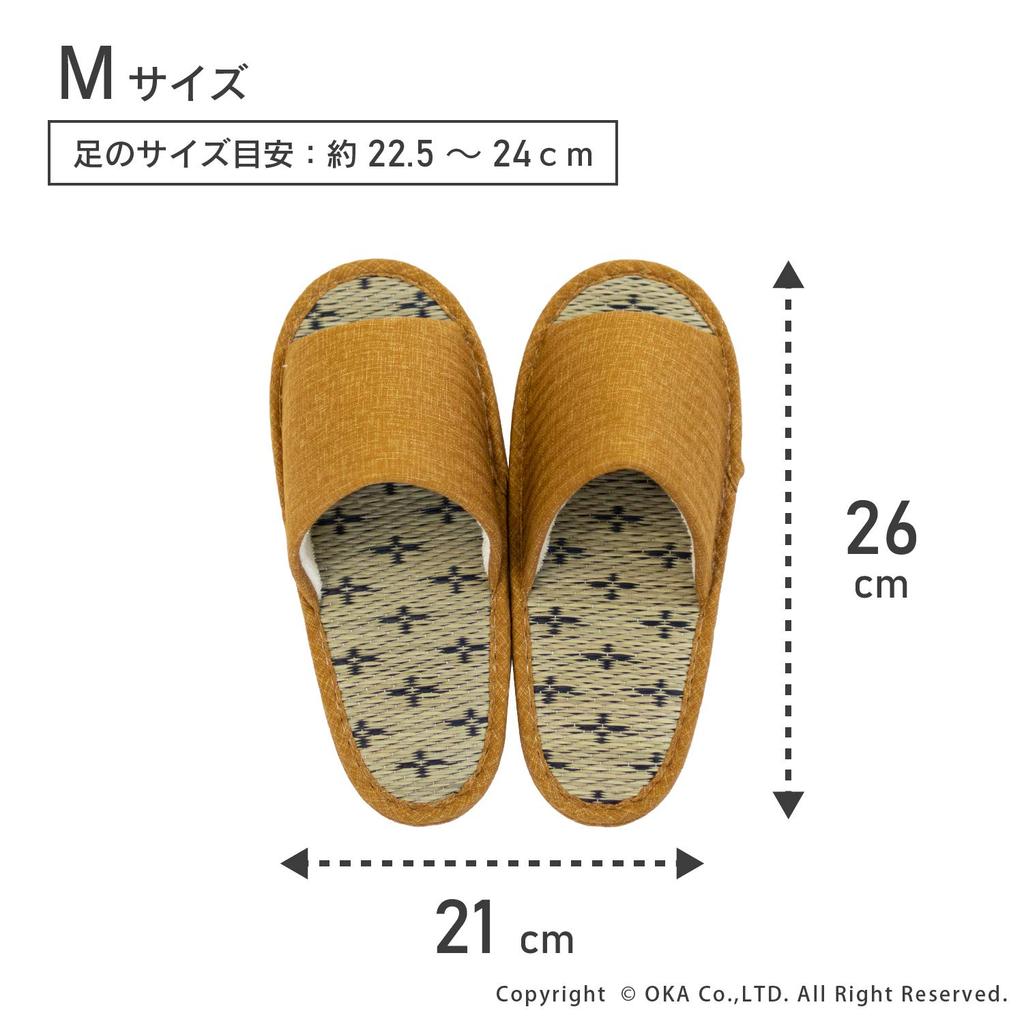 OKA Japanese Tatami Slippers M Size Yellow (Foot Size Up To 24cm Igusa Japanese) 4548622995169