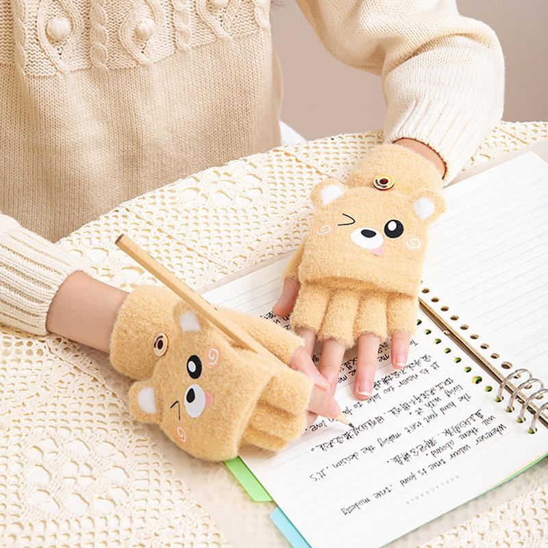 Mănuși de iarnă cu clape groase pentru copii - Lână drăguță cu jumătate de deget pentru băieți și fete