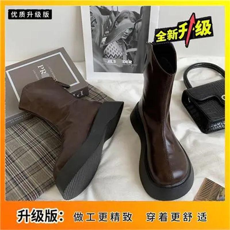 

Весенне-осенние новые ботинки Мартина интернет-знаменитости, универсальные, детские 2025, на толстой подошве-маффине, с молнией сзади, тонкие короткие ботинки, тренд инс 40