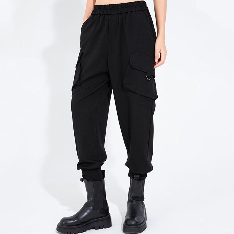 

plus size vintage Black high waist casual loose spring autumn Harem Pants Women Loose Casual Trousers M