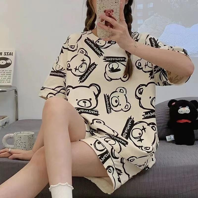 Women's Summer Short-Sleeved Short Pants Set Youthful Teenage Student Oversized Loose-Fitting Casual Homewear Summer Set