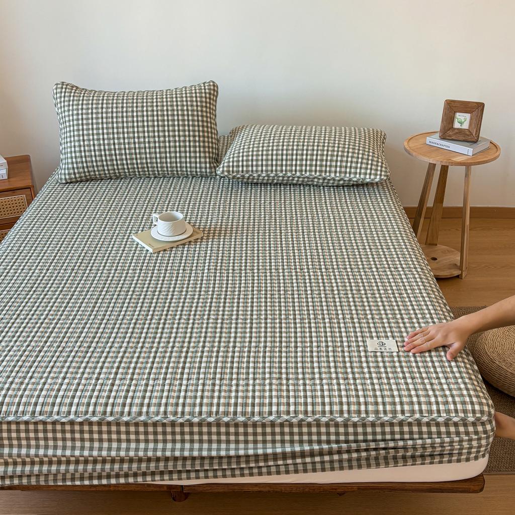 Sleeping grid all cotton color woven washed cotton grid sandwiched cotton bedding sheet