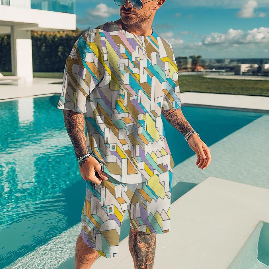 Sommer Herren T-Shirt Shorts Jogginganzug Persönlichkeit 3D Gedruckt Übergroß Herren Kleidung Outfits O-Ausschnitt Lässig Trainingsanzug 2-teiliges Set