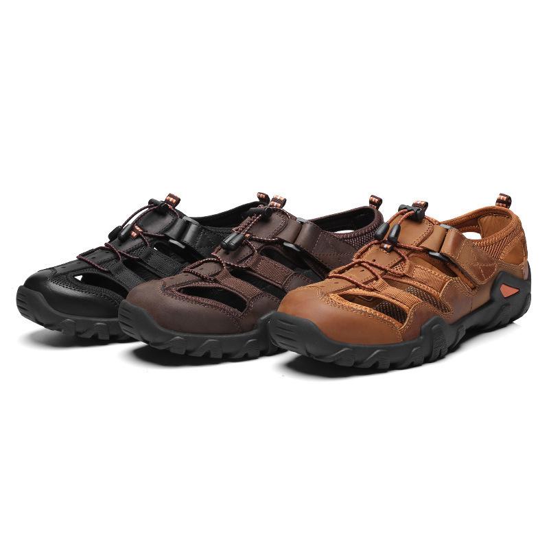 Men's Outdoor Breathable Closed-Toe Leather Sandals - Comfortable, Large Size, Cross-Border Summer Beach Shoes