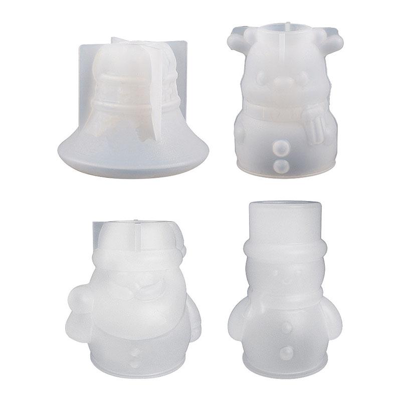Christmas DIY Santa Claus Candle Holder Resin Craft Flower Pot Elk Bell Silicone Mold Snowman Epoxy