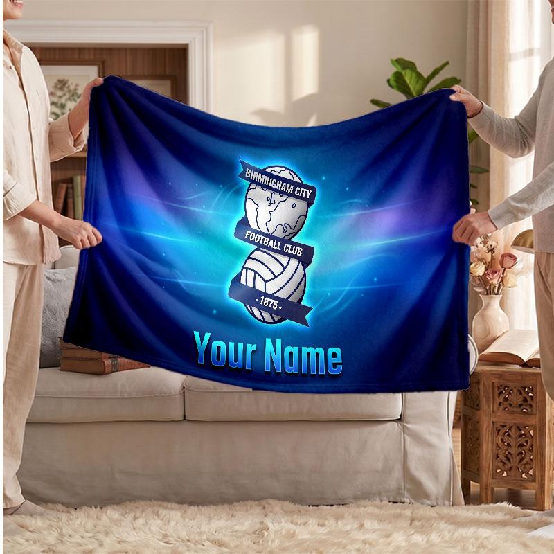 BIRMINGHAM CITY Personalized Fleece Blanket With Football Logo, Custom Name Text Soft Warm Home Throw Blanket