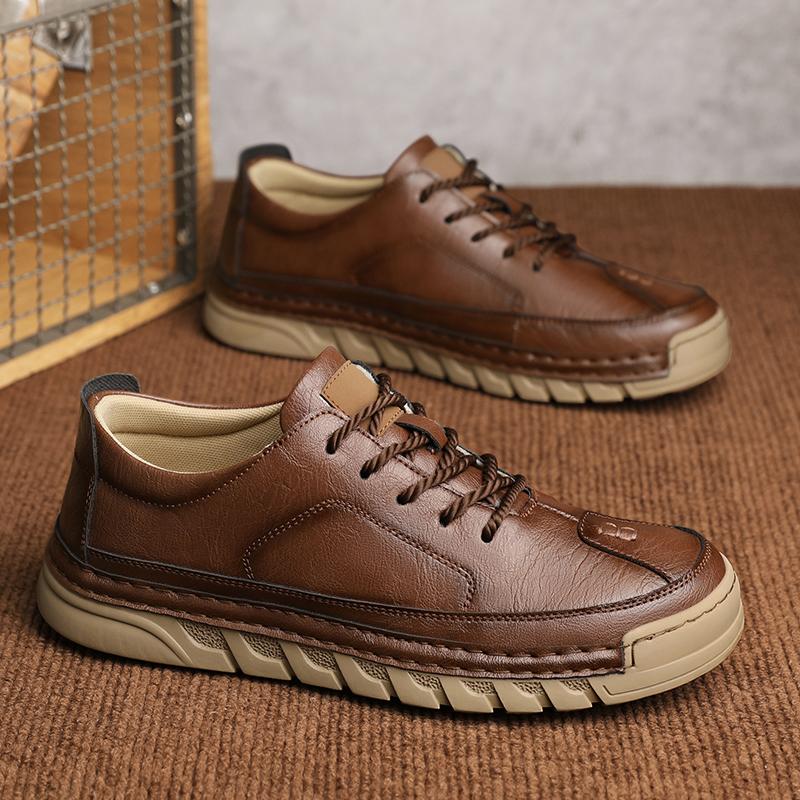Men Leather Casual Shoes Soft Sole Walking Shoes Luxury Brand Lace-Up Lightweight Walking Shoes Outdoor Mens Sneakers