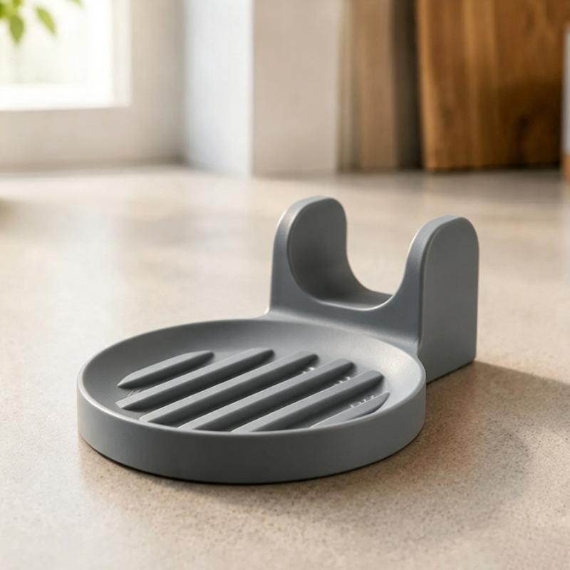 White Minimalist Draining Spoon Holder Heat Resistant Non Slip Kitchen Countertop Spatula Ladle Storage Rack