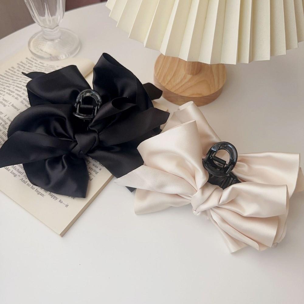 Shark Clip Big Bow Hairgrips Beige Black Grasping Clip Creative Hair Claw Women Girl Gift