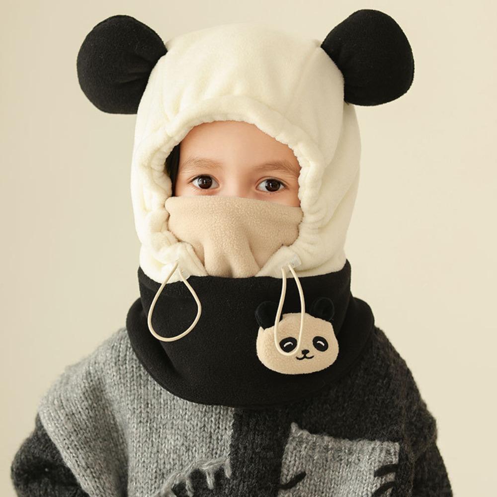 Warm Drawstring Bear Ear Hat Soft Panda Neckerchief Panda Plush Scarf with Face Mask  Streetwear