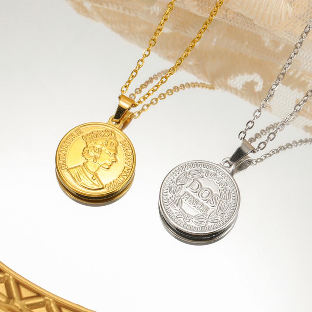 Double Sided Elizabeth Pendant Necklace Stainless Steel Charm Round Lettering Necklaces Women Girl Fashion Jewelry Gifts