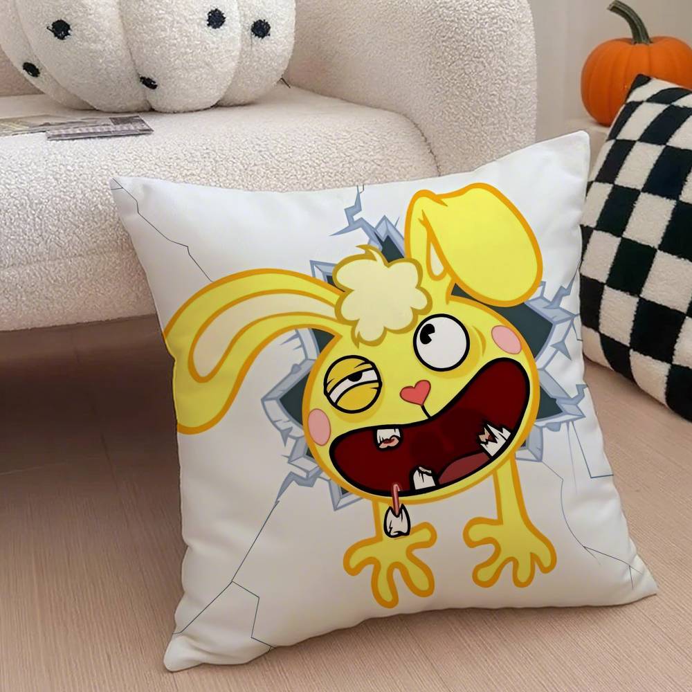 H-Happy Tree F-Friends N-Nutty Kissenbezug Milbenschutz Kissenbezug Verdeckter Reißverschluss Seidiger Kurzplüsch Sofakissenbezug