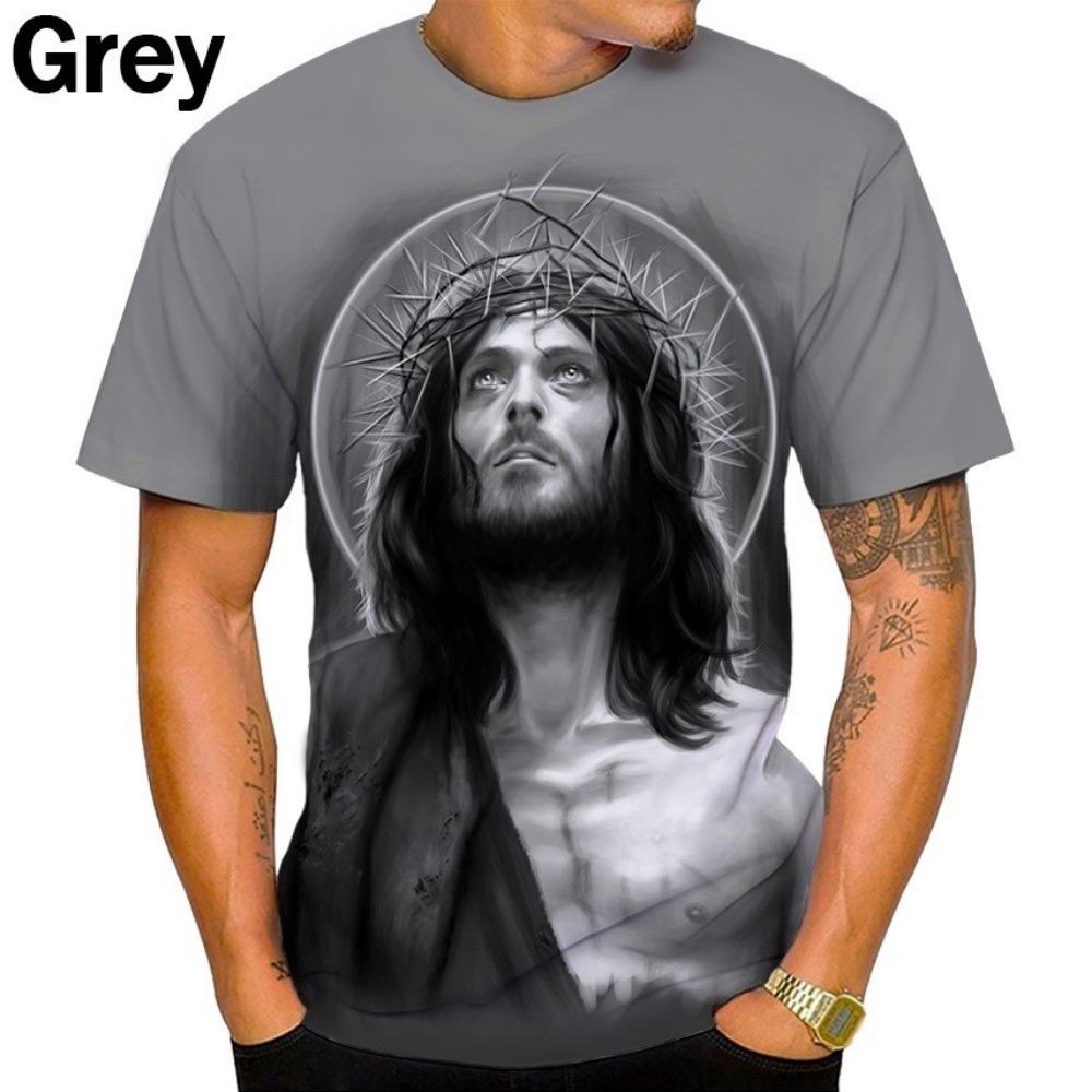 Jesus Summer's new fashionable and casual 3D printed men's round neck short sleeved top T-shirt