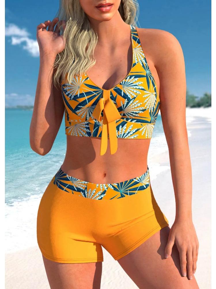 Moda Comodo Abbigliamento da Spiaggia Estate Costumi da Bagno da Donna Foglia d'Acero Costume da Bagno Sexy Costume da Bagno Due Pezzi Tankini Pantaloncini Costumi da Bagno S-5XL