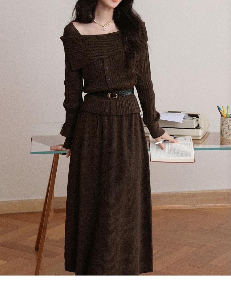 Elegant One-Shoulder Knit Suit Skirt - 2025 Two-Piece Date Outfit