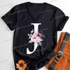 Letter B Floral T Shirts Women English Alphabet Birthday Gift Women 26 Initials Flower Classic Tops Tees Alphabet Floral Tshirt