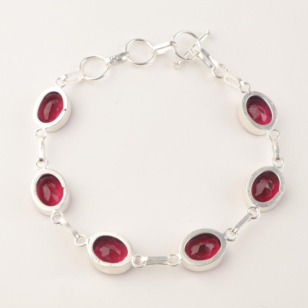 Růžový rubelitový drahokam Šperky ze sterlingového stříbra 925 Ručně vyráběný svatební náramek 9" RB-5-12