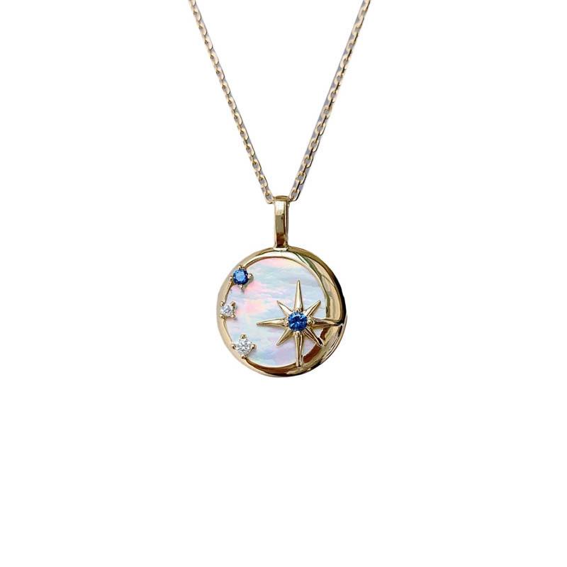 Starry River S925 Silver & 14K Gold-Plated Necklace with Zircon, Mother-of-Pearl, Sapphire, Star & Moon Pendant