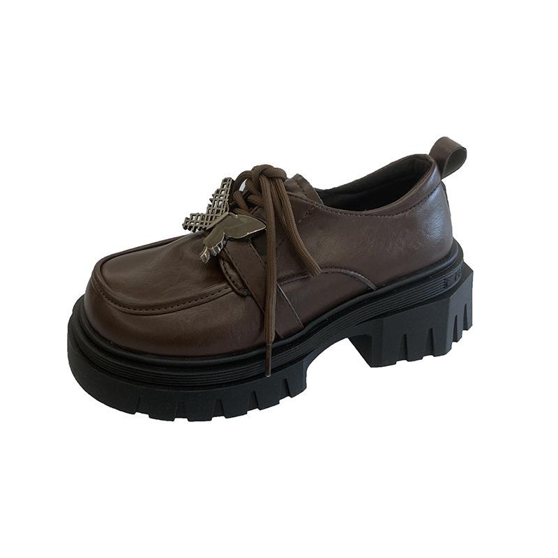 

Оптовые лоферы на шнуровке в стиле ретро с круглым носком, универсальные туфли на толстой платформе, новая женская кожаная обувь jk, осень 35 коричневый