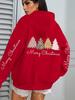 Merry Christmas Leopard Print Women's Hoodie Sweatshirt with Tree Pattern