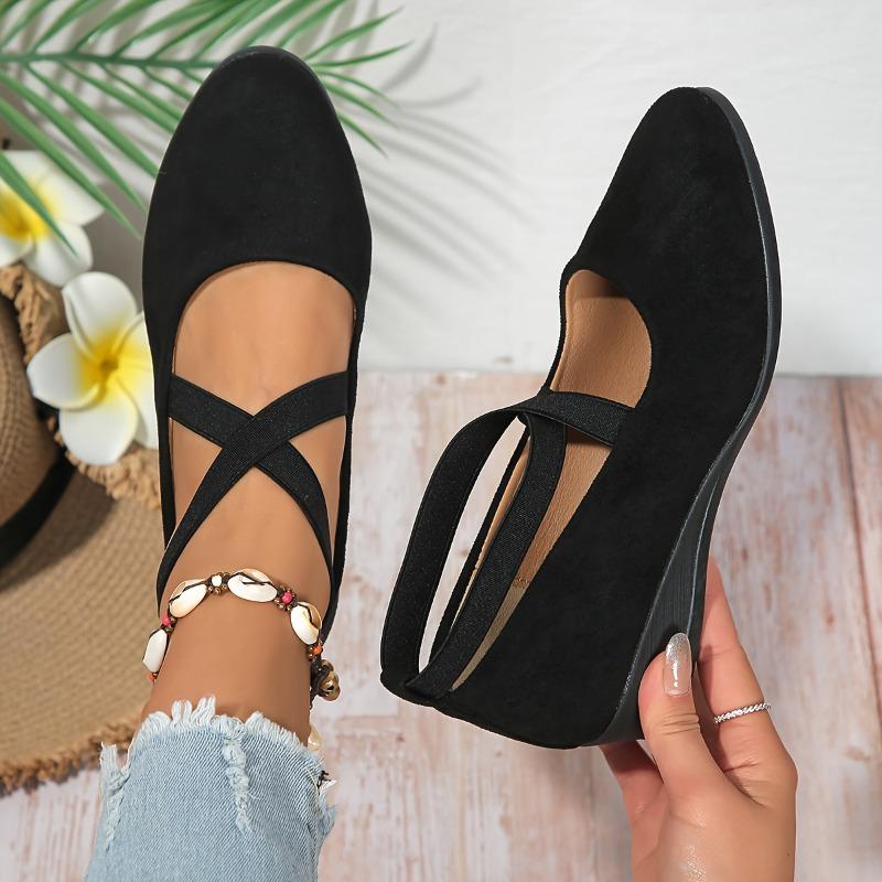 Comfortable Soft Sole Women's Crisscross Strap Wedge Shoes, All-Match Slip On Dance Commuter Work Shoes