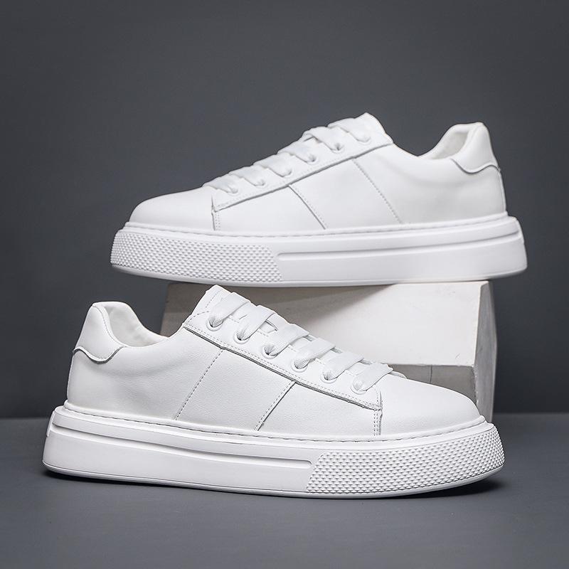 Men's Premium Thick-Soled White Cowhide Skate Shoes - Versatile Sport Casual Sneakers