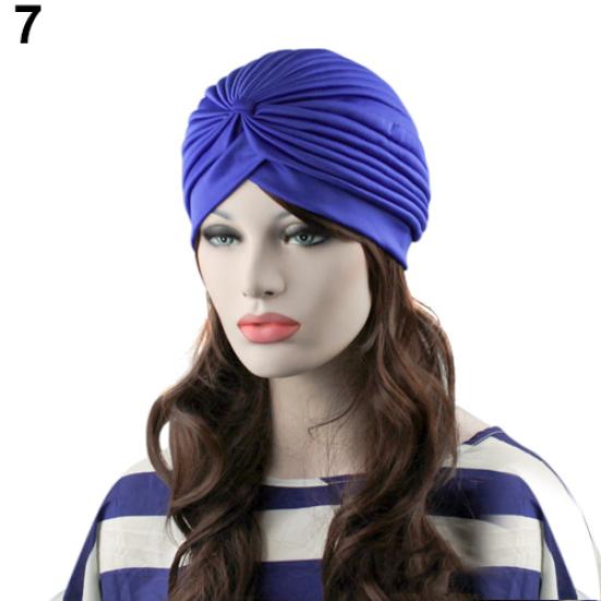 Modische Damen Indischer Stil Dehnbar Plissiert Turban Hut Kappe Kopfwickel Bandana