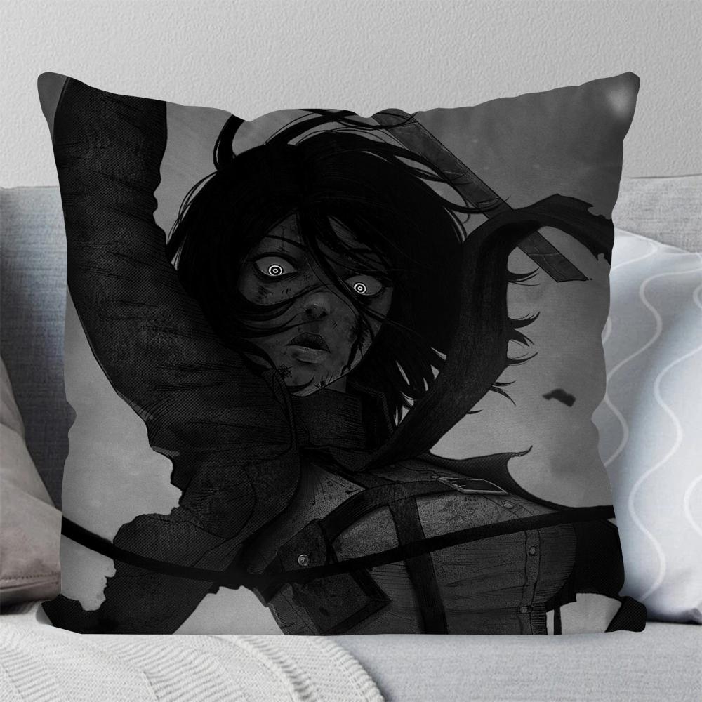 Mikasa Ackerman Anime Attack On Titan Pillow Case Square Pillow Bedroom Sofa LeisureComfortCar Living Room Home Decoration 40X40