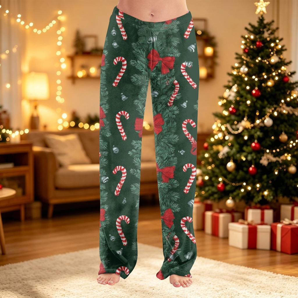 Women's Christmas Print Pants Fuzzy Casual Pants for Holiday and Winter Wear
