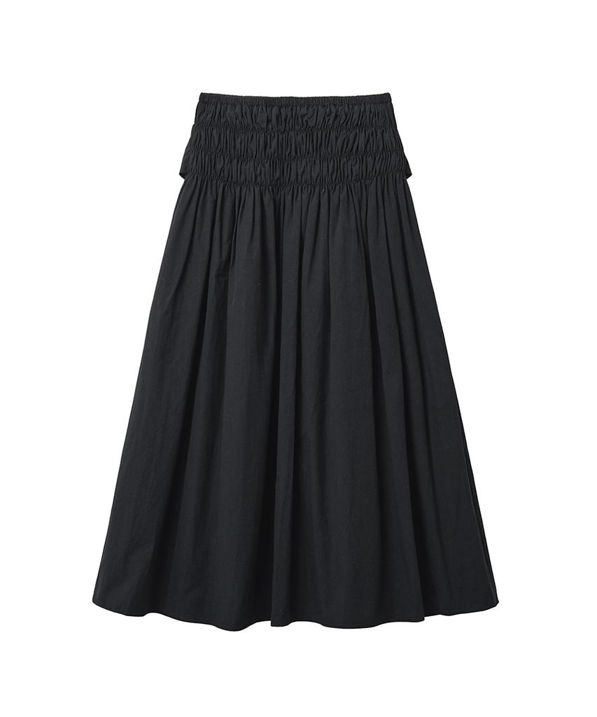 Lense Smocked Shirring Skirt Black