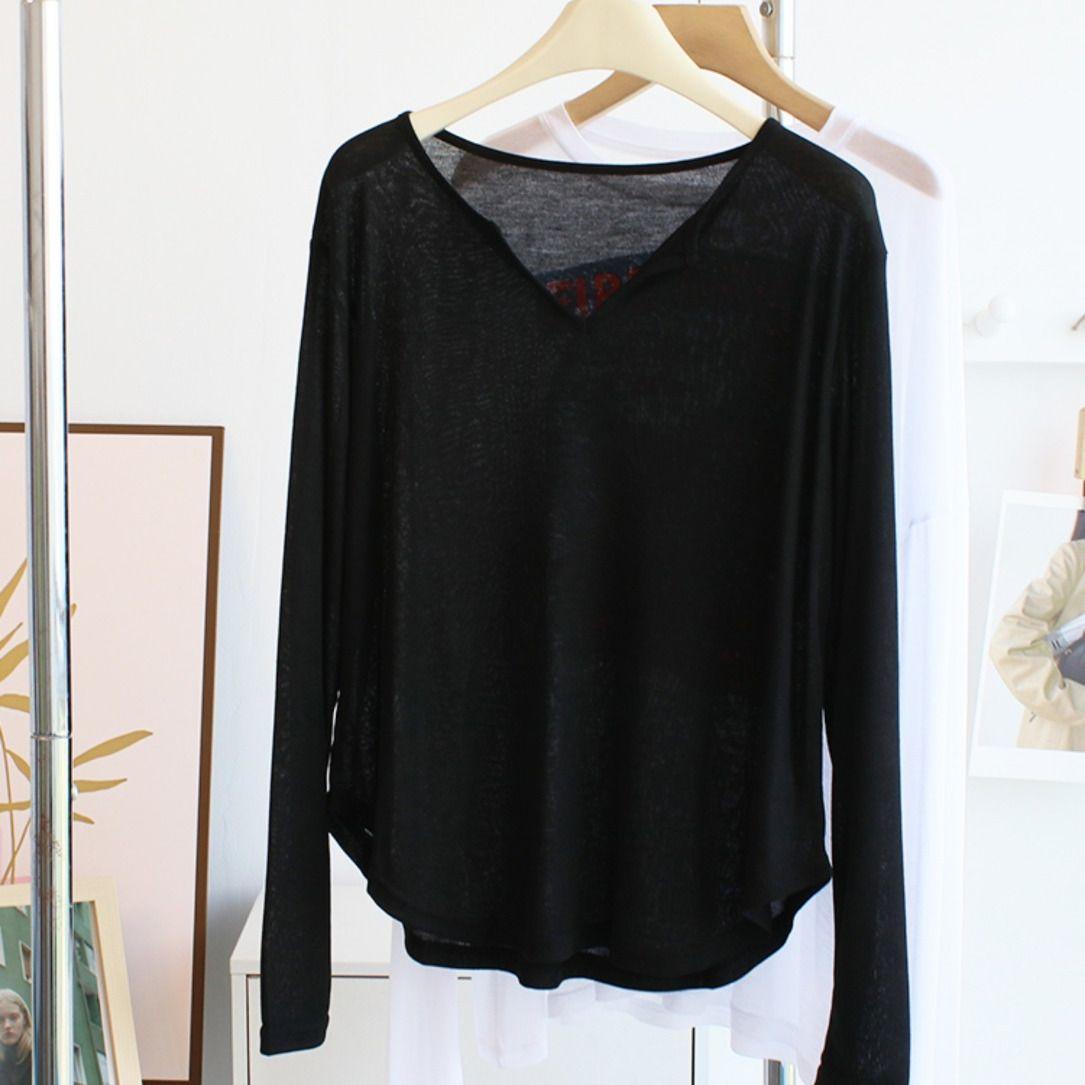 

Тонкая футболка с полуоткрытым вырезом и длинными рукавами для женщин, летняя, свободного кроя, с защитой от солнца, верх для йоги, тренировочная одежда, одежда для танцев 4XL чёрный