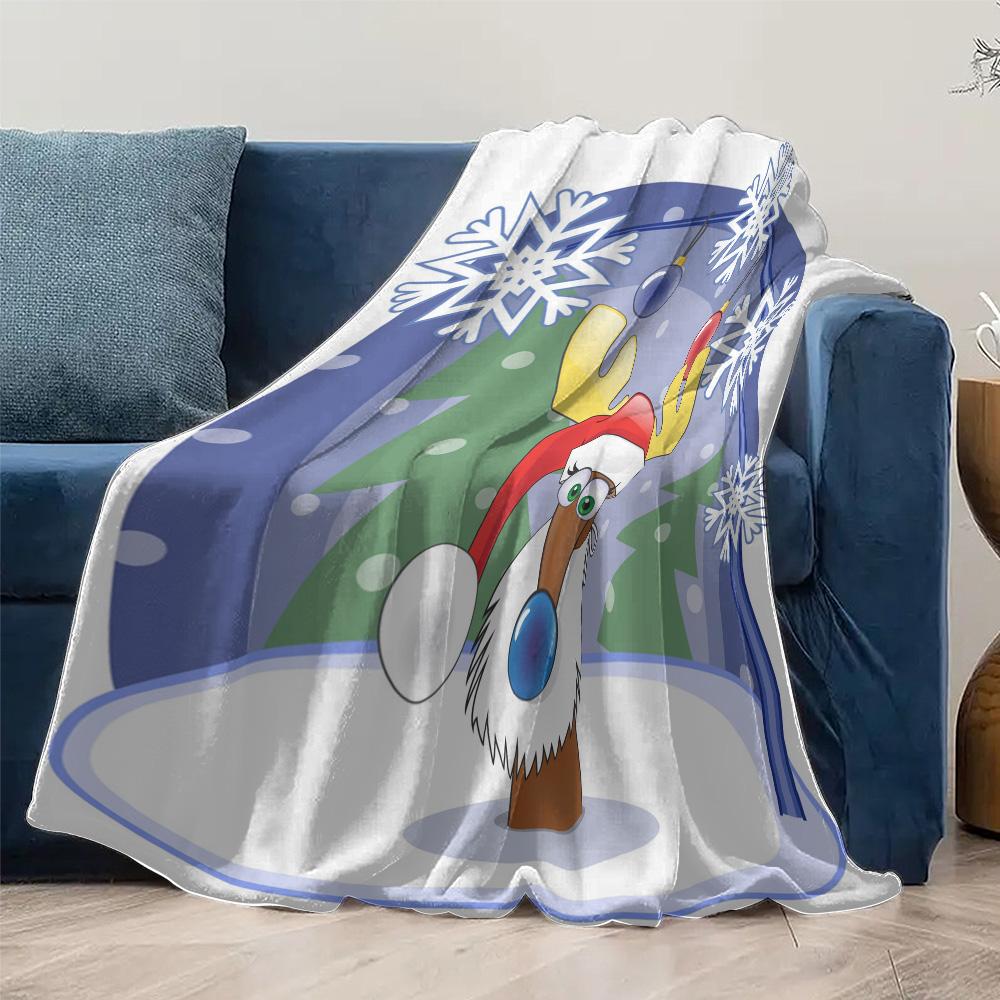 Festive Reindeer Throw Blanket Cozy Christmas Decor Holiday Gift Home Decor Farmhouse Style Warm Throw Soft Fleece Plush Blanket