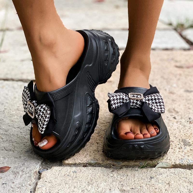 Sweet Cloth Bowknot Decoration Eva Cloud Slippers Women Chunky Platform High Heel Slides Women 2025 Summer Beach Shoes