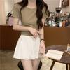 U-neck live broadcast quality summer burgundy slim and thin front shoulder short-sleeved T-shirt women