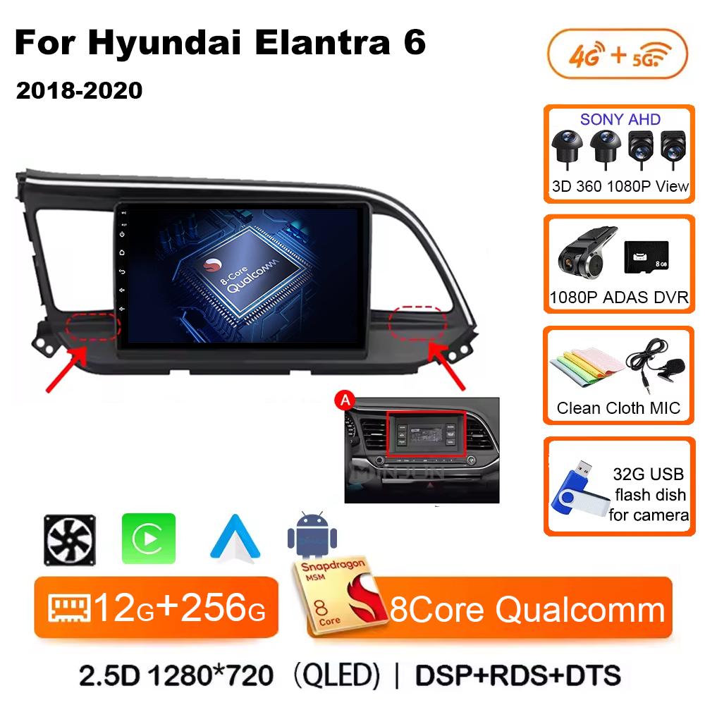 For Hyundai Elantra 6 2018 2019 2020 Car Radio Multimedia Video GPS Android 14 Wireless Apple Carplay QLED Screen Head Unit