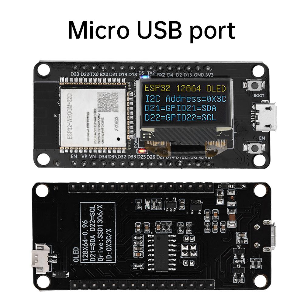 ESP-WROOM-32D ESP32 Development Board 0.96 Inch OLED Display,CH340C,WiFi+BLE Wireless Module,Type-C/Mini/Micro USB for Arduino
