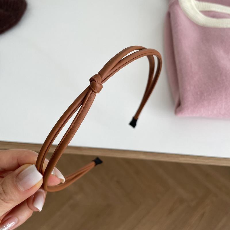 

Корейская винтажная тонкая повязка на голову из искусственной кожи с завязками, однотонная повязка на голову, простая темпераментная элегантная повязка для волос, обруч для волос, аксессуары для волос