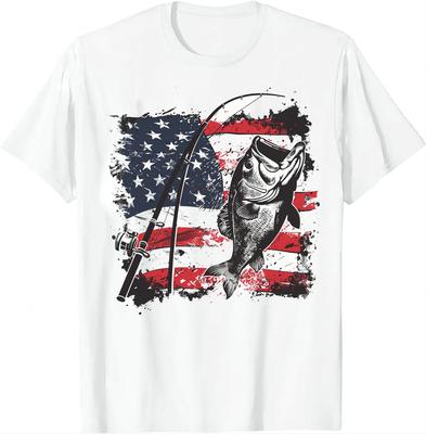 Casual Fishing Gear T-shirt - USA Flag Biting Tuna Shirts...