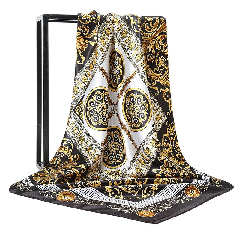 Popular Design 90X90Cm Kerchief New Print Warm Silk Scarf Satin Finish Scarves Fashion The Four Seasons Hijab