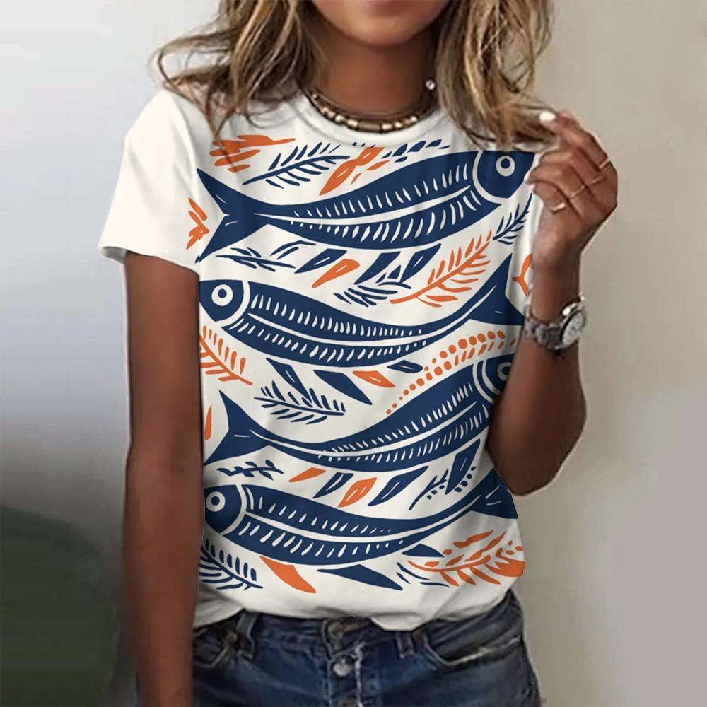 Women Summer Fashion Casual Short Sleeved Plus Size Cat Print T-shirt Casual Round Neck T-shirt Quick Drying and Breathable