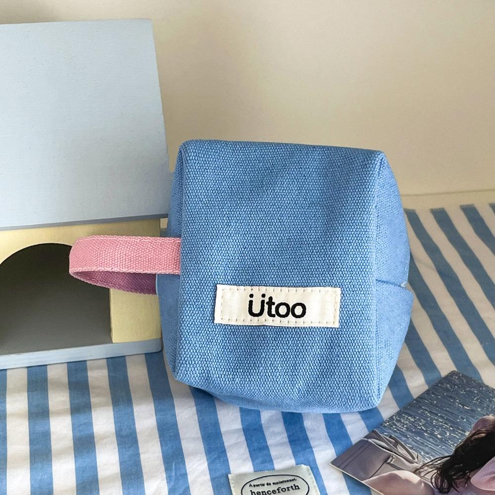 

Handheld Ladies Makeup Bag Korean Style Women Toiletry Bag Portable Canvas Coin Purse Travel синий