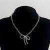 Elegant Crystal Beaded Bowknot Necklace Women Simple Clavicle Chain Choker