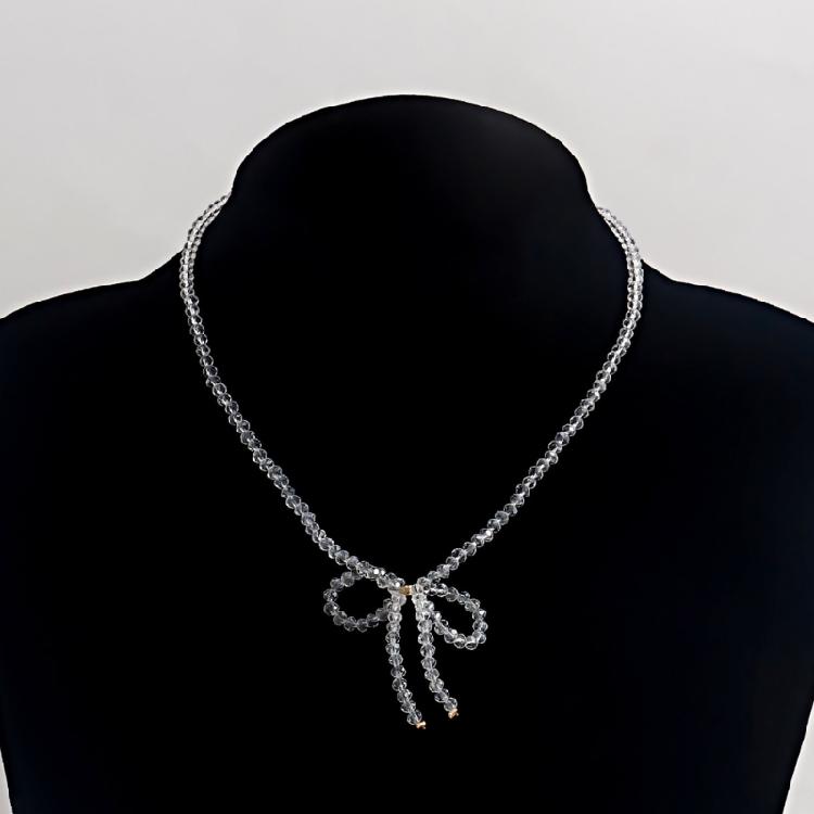 Elegant Crystal Beaded Bowknot Necklace Women Simple Clavicle Chain Choker