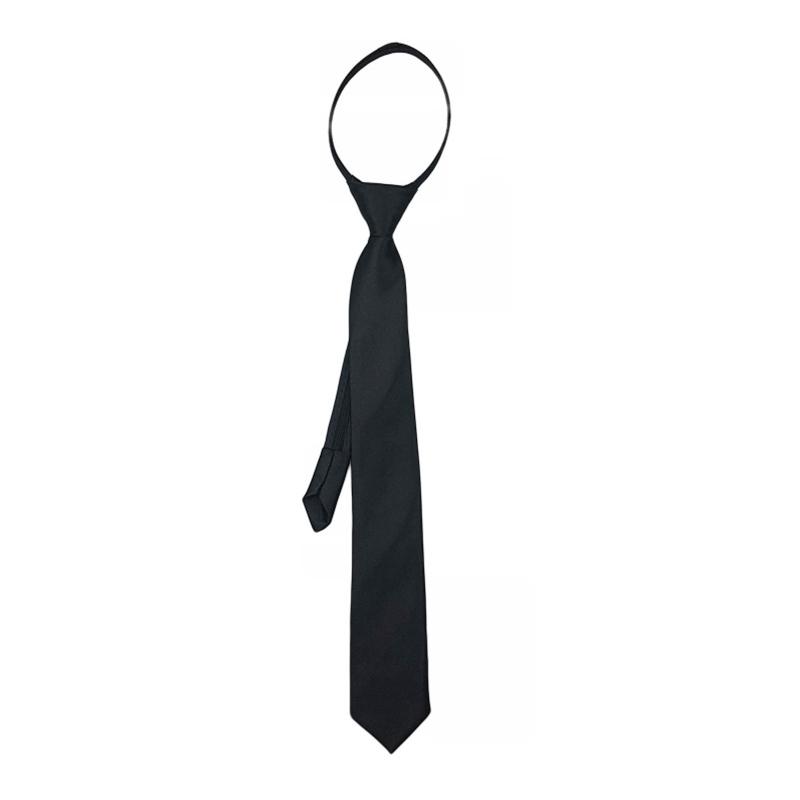 JK Uniform Tie Pre-Tie Zipper Necktie Skinny Black Tie Long Necktie Solid Color Necktie Black Uniform Ties For Men 1
