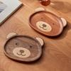 Cute Bear Plate Ebony Walnut Japanese Style High Value Wooden Plate Cartoon Fruit Serving Tray Round Bear Plate