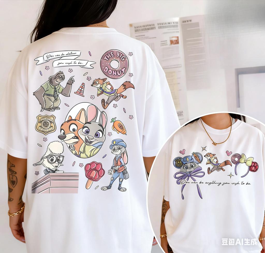Adult and Childrens Zootopia Outing Donut EleUnisext Cartoon Zootopia Pure Cotton Tshirt Everyday Commuting Super Agereducing