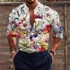 Camicia da uomo a maniche lunghe con stampa tropicale, stile casual da spiaggia